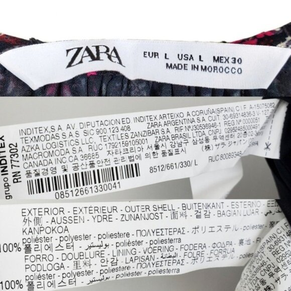 Zara Womens Long Sleeve Black Pink Clip Dot Floral Print Mini Dress Size L NWOT - Picture 8 of 8